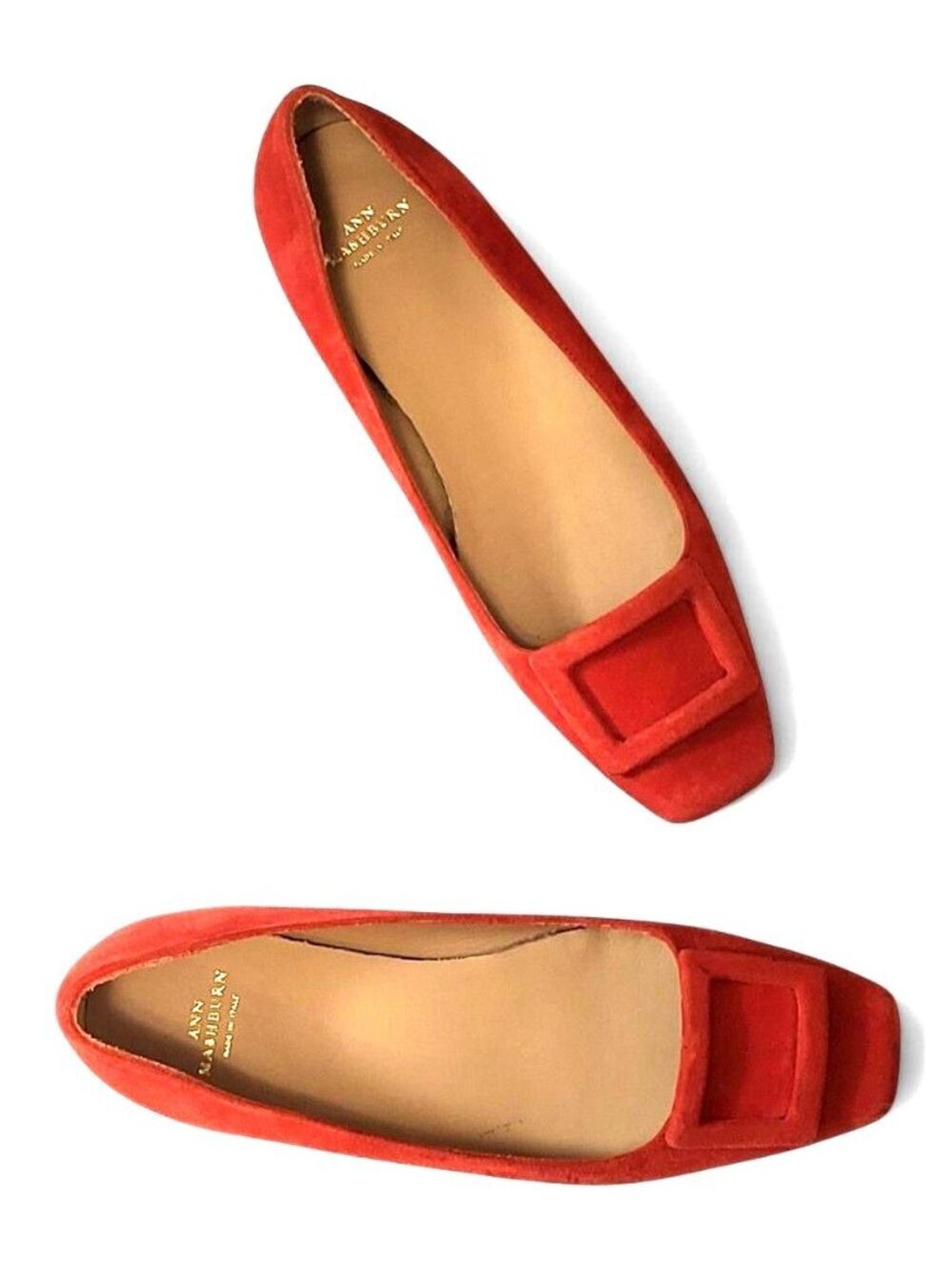 Ann Mashburn Buckle Shoe Suede Minimalist Square Toe Flats